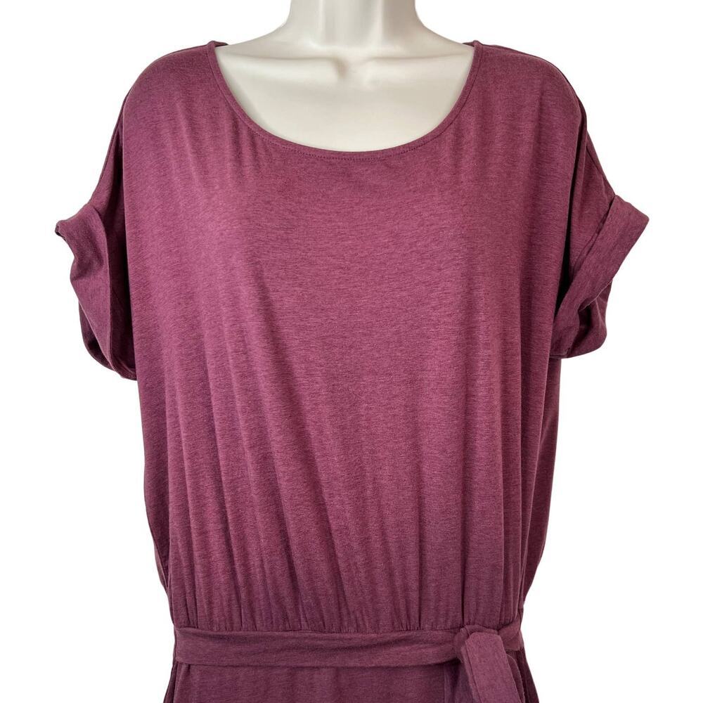 GARNET HILL Organic Cotton Short-Sleeve Tie-Waist Dress in Burgundy Womens Large - Picture 3 of 9